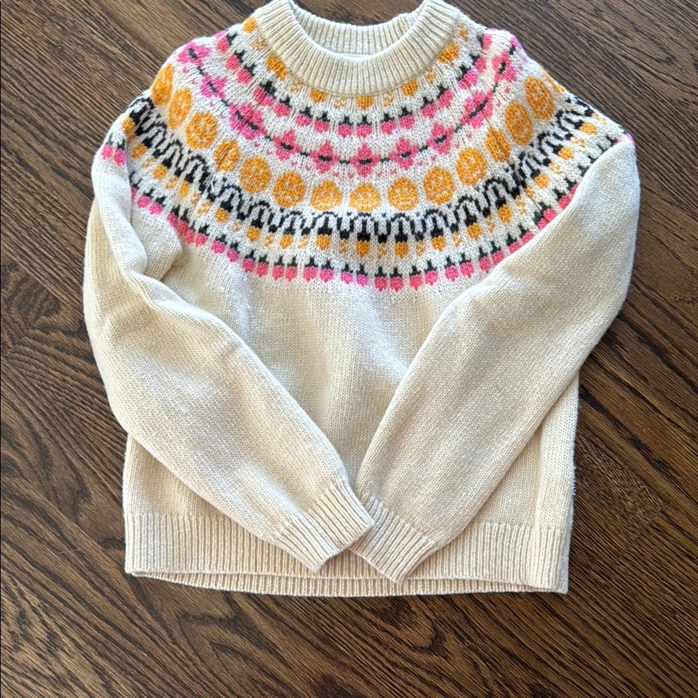 Cream Fair Isle Crew Neck Sweater with Colorful Yoke